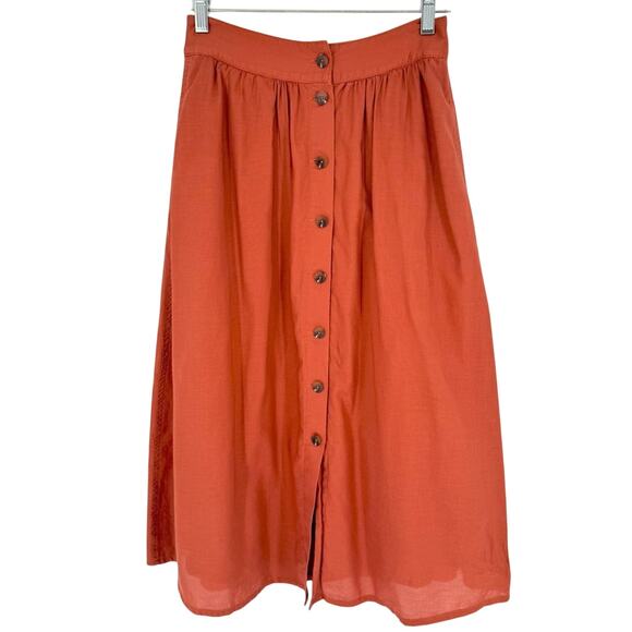 Madewell Palisade Button-Front Midi Skirt In Rusty Torch Orange Size 0 Preppy - Picture 5 of 15